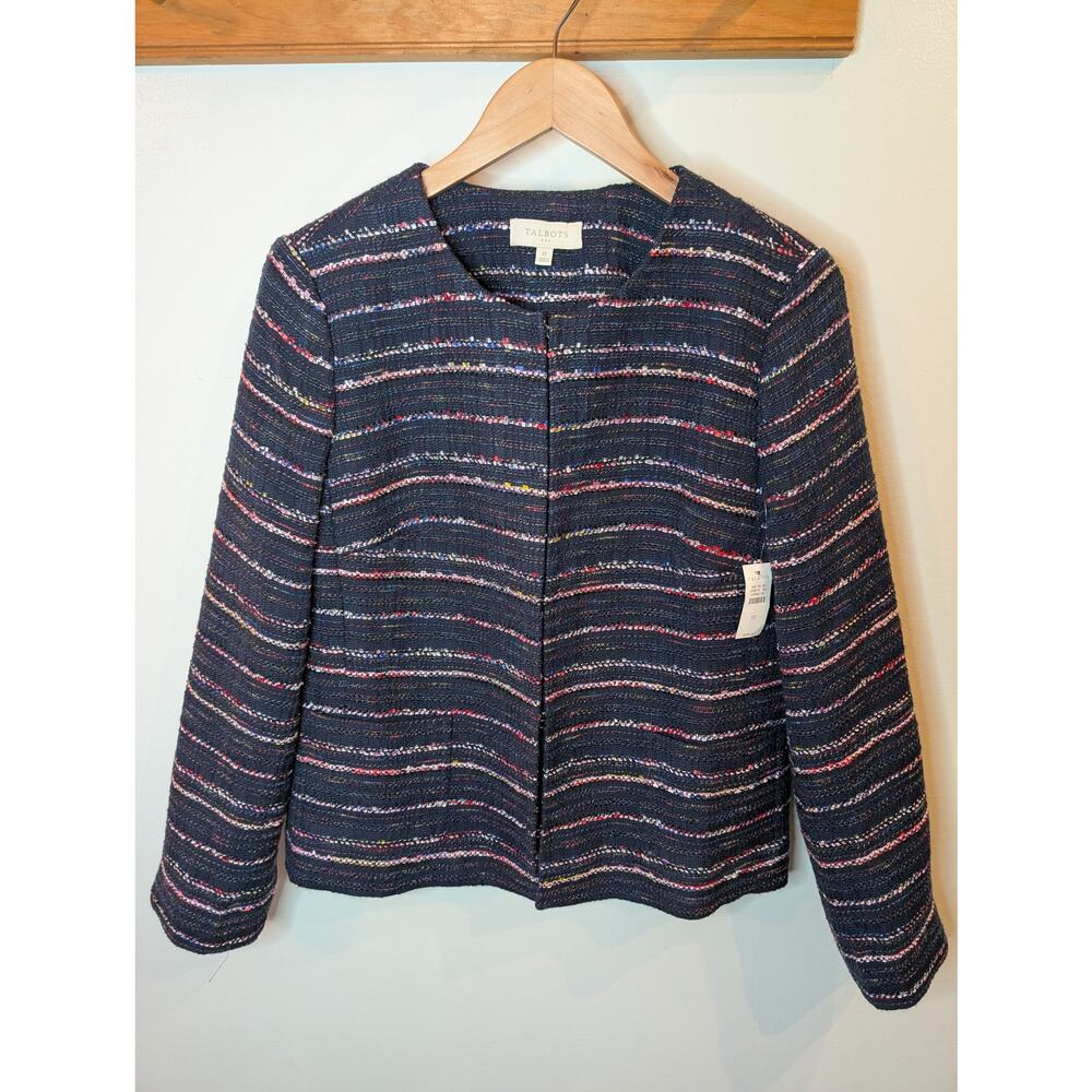 Talbots Women's Navy Tweed Jacket Multicolor Striped Blazer NWT Size 12